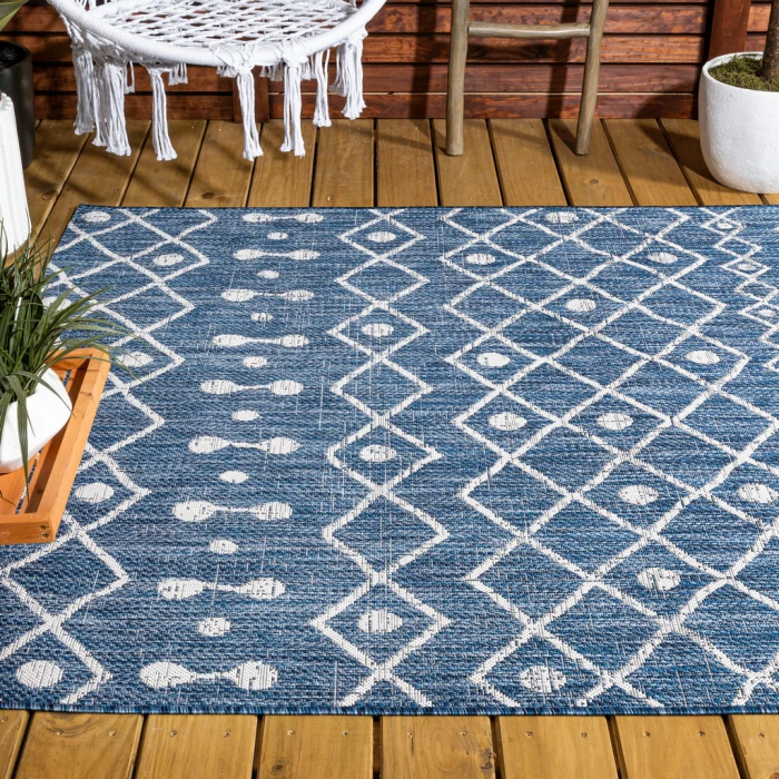 Nokat Tribal Bohemian Blue/Ivory 4 ft. x 6 ft. Indoor/Outdoor Area Rug
