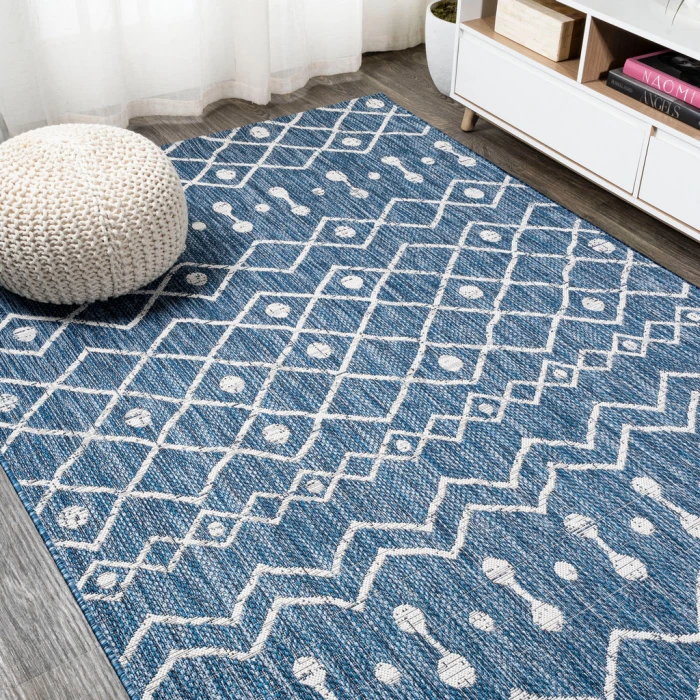 Nokat Tribal Bohemian Blue/Ivory 4 ft. x 6 ft. Indoor/Outdoor Area Rug