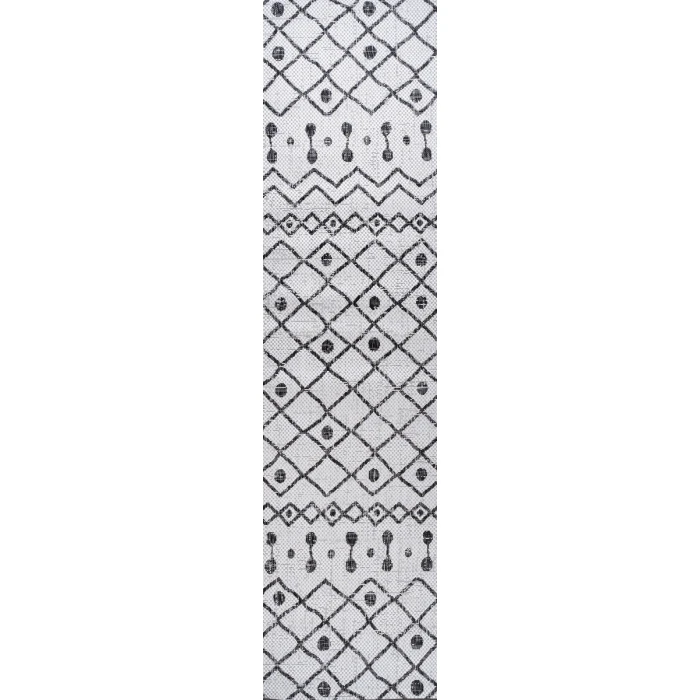 Nokat Tribal Bohemian Ivory/Black 2 ft. x 10 ft. Indoor/Outdoor Runner Rug