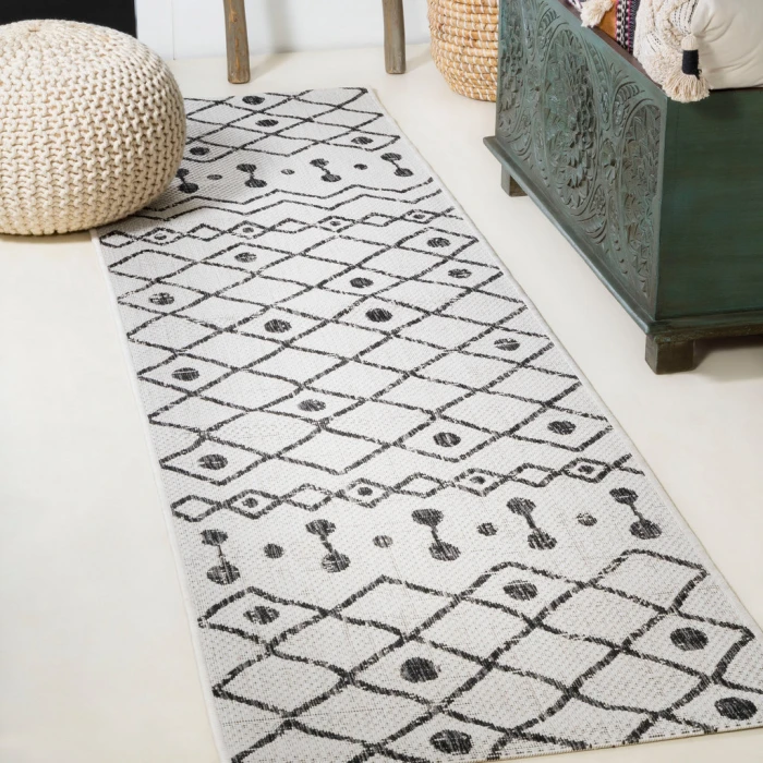 Nokat Tribal Bohemian Ivory/Black 2 ft. x 10 ft. Indoor/Outdoor Runner Rug
