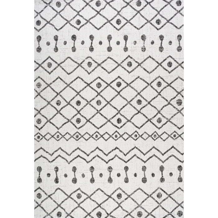 Nokat Tribal Bohemian Ivory/Black 4 ft. x 6 ft. Indoor/Outdoor Area Rug