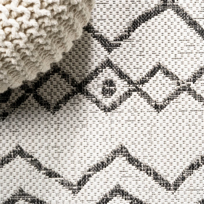 Nokat Tribal Bohemian Ivory/Black 2 ft. x 10 ft. Indoor/Outdoor Runner Rug