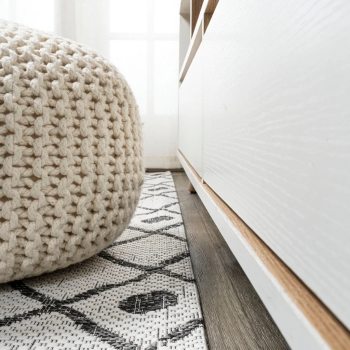Nokat Tribal Bohemian Ivory/Black 2 ft. x 10 ft. Indoor/Outdoor Runner Rug