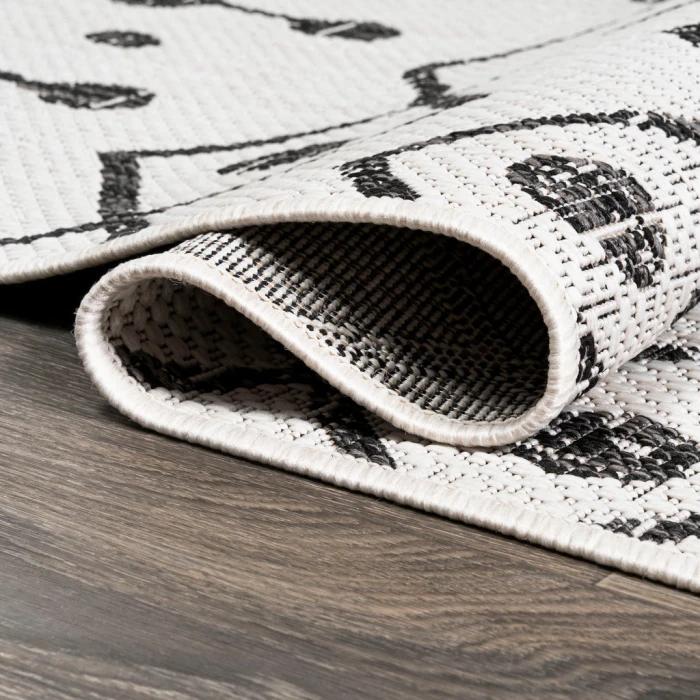 Nokat Tribal Bohemian Ivory/Black 2 ft. x 10 ft. Indoor/Outdoor Runner Rug