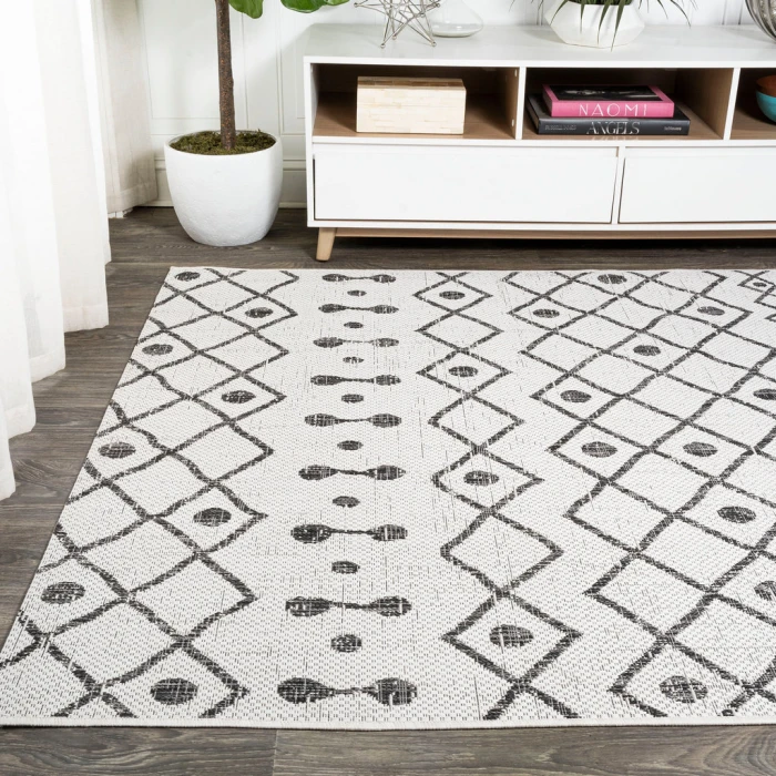Nokat Tribal Bohemian Ivory/Black 4 ft. x 6 ft. Indoor/Outdoor Area Rug