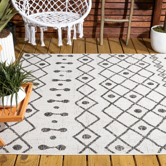 Nokat Tribal Bohemian Ivory/Black 4 ft. x 6 ft. Indoor/Outdoor Area Rug