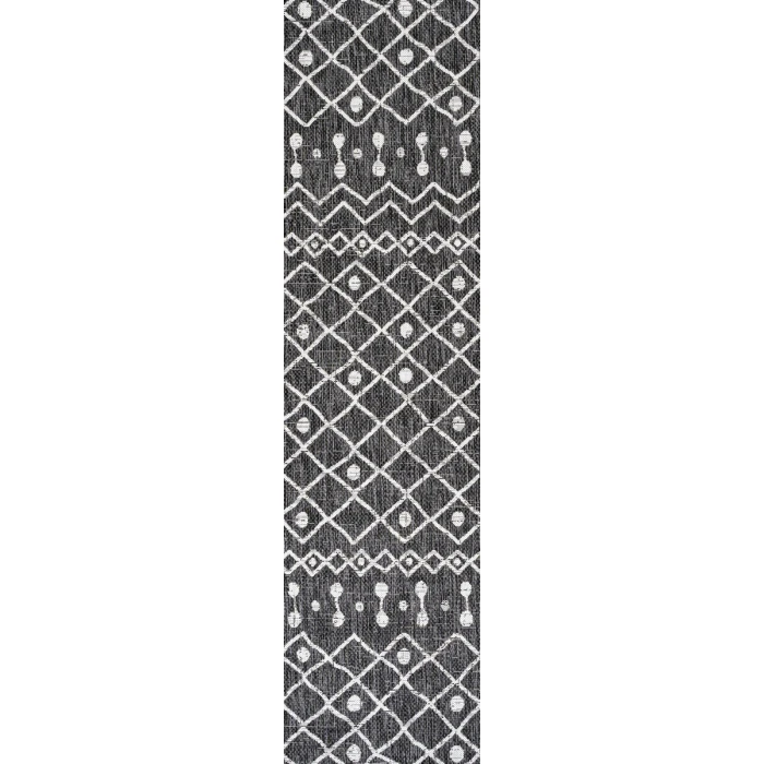 Nokat Tribal Bohemian Black/Ivory 2 ft. x 10 ft. Indoor/Outdoor Runner Rug