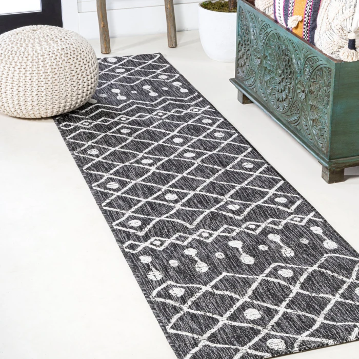 Nokat Tribal Bohemian Black/Ivory 2 ft. x 10 ft. Indoor/Outdoor Runner Rug