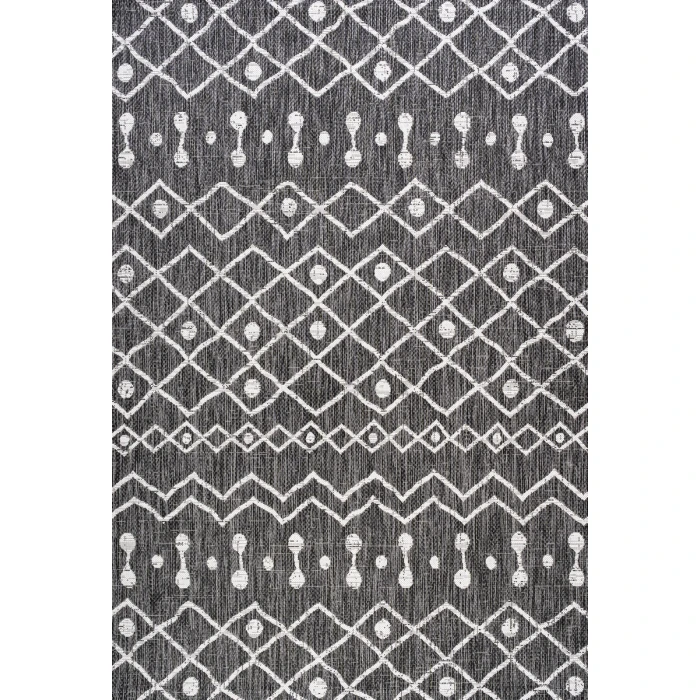 Nokat Tribal Bohemian Black/Ivory 5 ft. x 8 ft. Indoor/Outdoor Area Rug