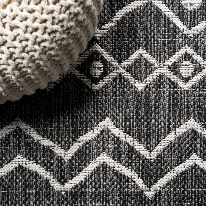 Nokat Tribal Bohemian Black/Ivory 2 ft. x 10 ft. Indoor/Outdoor Runner Rug