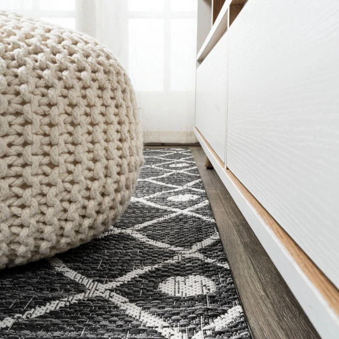 Nokat Tribal Bohemian Black/Ivory 2 ft. x 10 ft. Indoor/Outdoor Runner Rug
