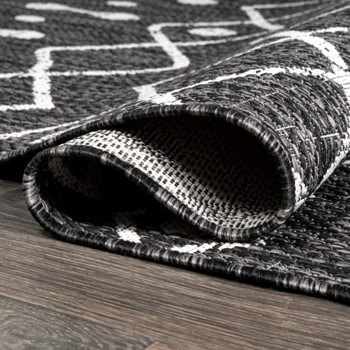 Nokat Tribal Bohemian Black/Ivory 2 ft. x 10 ft. Indoor/Outdoor Runner Rug