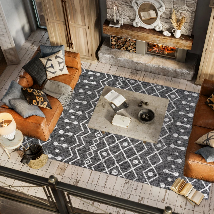 Nokat Tribal Bohemian Black/Ivory 5 ft. x 8 ft. Indoor/Outdoor Area Rug