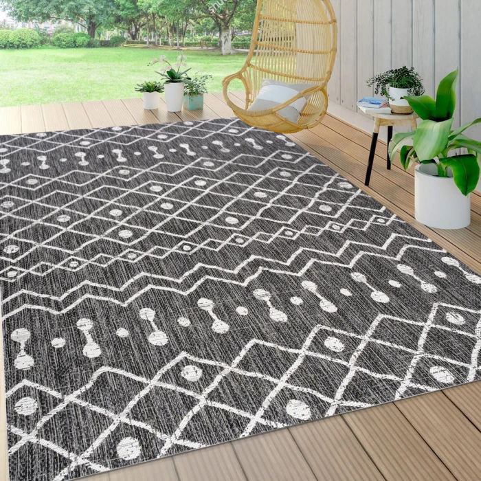 Nokat Tribal Bohemian Black/Ivory 5 ft. x 8 ft. Indoor/Outdoor Area Rug