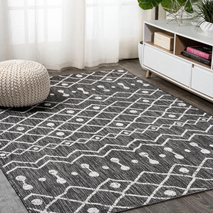 Nokat Tribal Bohemian Black/Ivory 5 ft. x 8 ft. Indoor/Outdoor Area Rug