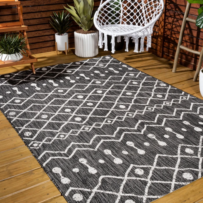 Nokat Tribal Bohemian Black/Ivory 5 ft. x 8 ft. Indoor/Outdoor Area Rug