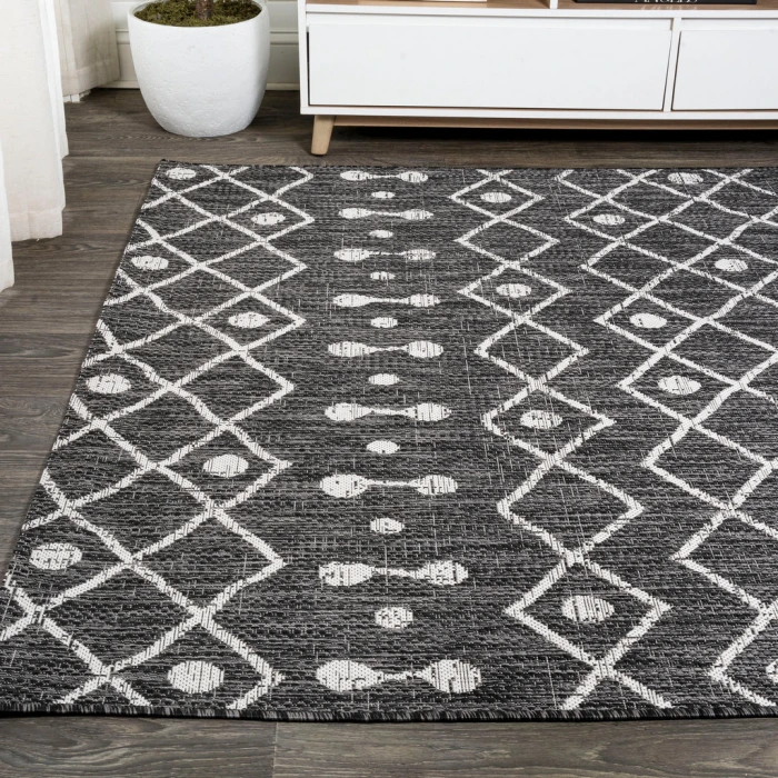 Nokat Tribal Bohemian Black/Ivory 5 ft. x 8 ft. Indoor/Outdoor Area Rug