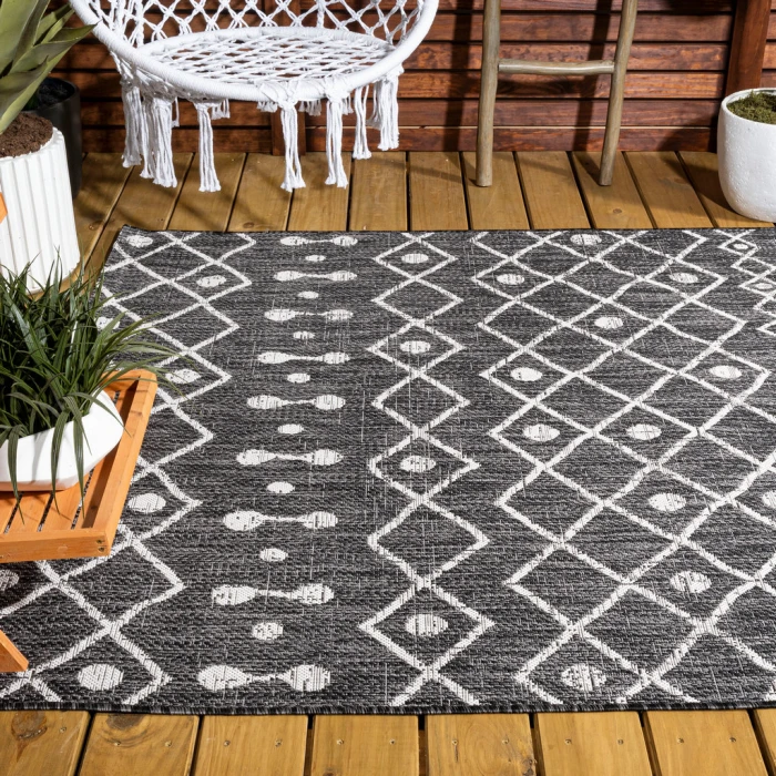 Nokat Tribal Bohemian Black/Ivory 5 ft. x 8 ft. Indoor/Outdoor Area Rug
