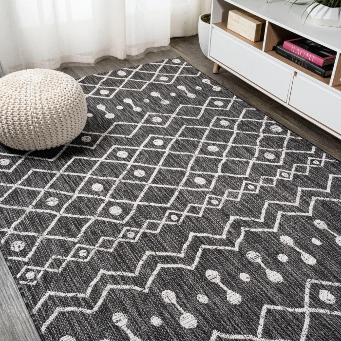 Nokat Tribal Bohemian Black/Ivory 5 ft. x 8 ft. Indoor/Outdoor Area Rug