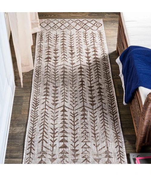 Tokay Bohemian Geometric Beige/Brown 2 ft. x 10 ft. Indoor/Outdoor Runner Rug
