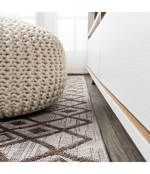 Tokay Bohemian Geometric Beige/Brown 2 ft. x 10 ft. Indoor/Outdoor Runner Rug