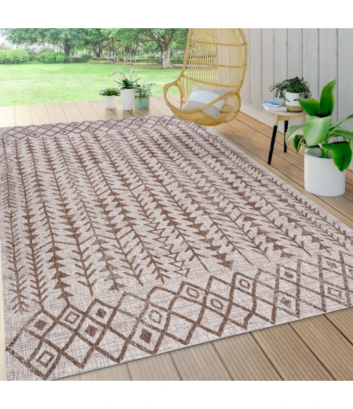 Tokay Bohemian Geometric Beige/Brown 3 ft. x 5 ft. Indoor/Outdoor Area Rug