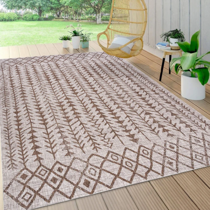 Tokay Bohemian Geometric Beige/Brown 5 ft. x 8 ft. Indoor/Outdoor Area Rug