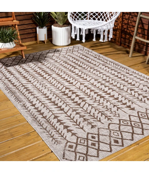 Tokay Bohemian Geometric Beige/Brown 3 ft. x 5 ft. Indoor/Outdoor Area Rug