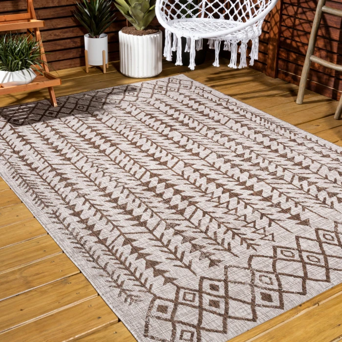 Tokay Bohemian Geometric Beige/Brown 5 ft. x 8 ft. Indoor/Outdoor Area Rug