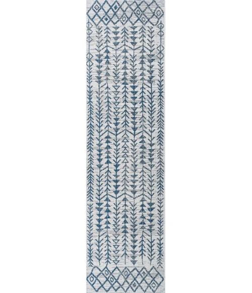 Tokay Bohemian Geometric Ivory/Blue 2 ft. x 10 ft. Indoor/Outdoor Runner Rug