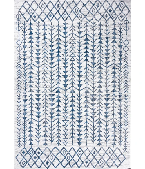 Tokay Bohemian Geometric Ivory/Blue 3 ft. x 5 ft. Indoor/Outdoor Area Rug