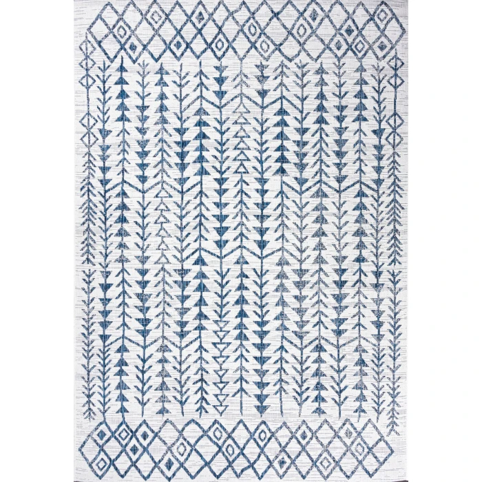 Tokay Bohemian Geometric Ivory/Blue 3 ft. x 5 ft. Indoor/Outdoor Area Rug