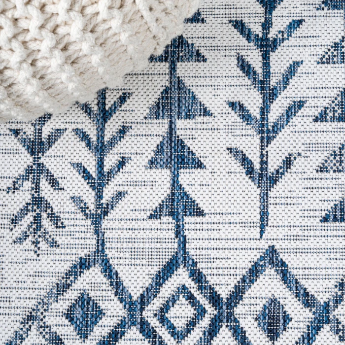 Tokay Bohemian Geometric Ivory/Blue 2 ft. x 8 ft. Indoor/Outdoor Runner Rug