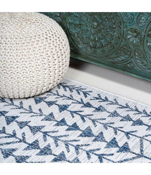Tokay Bohemian Geometric Ivory/Blue 2 ft. x 10 ft. Indoor/Outdoor Runner Rug