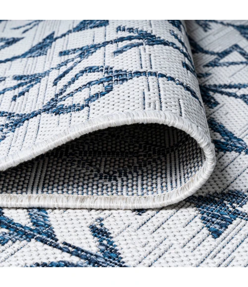 Tokay Bohemian Geometric Ivory/Blue 2 ft. x 10 ft. Indoor/Outdoor Runner Rug