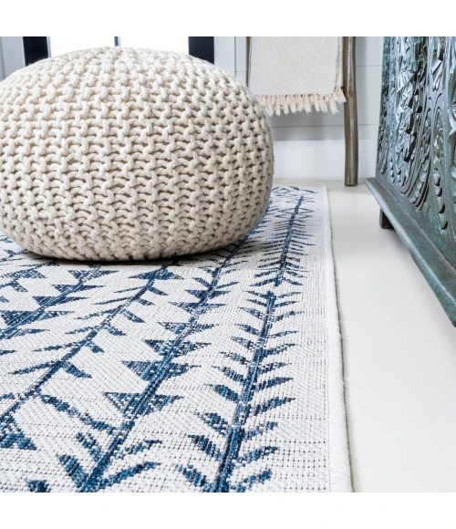 Tokay Bohemian Geometric Ivory/Blue 2 ft. x 10 ft. Indoor/Outdoor Runner Rug