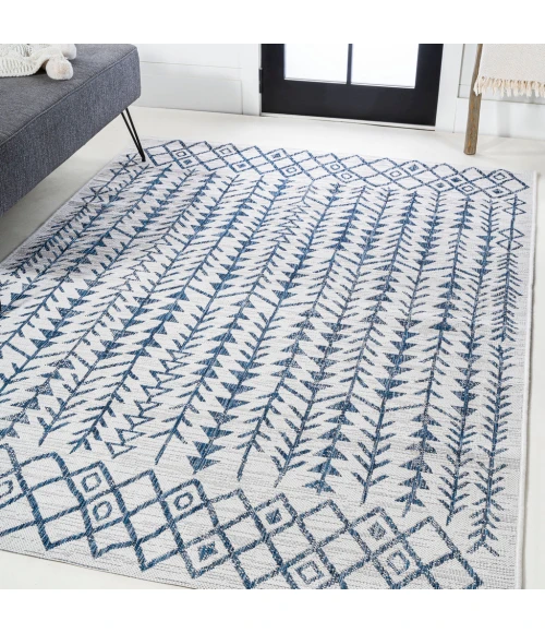 Tokay Bohemian Geometric Ivory/Blue 3 ft. x 5 ft. Indoor/Outdoor Area Rug