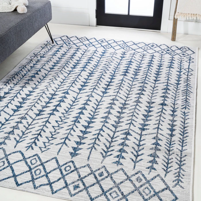 Tokay Bohemian Geometric Ivory/Blue 3 ft. x 5 ft. Indoor/Outdoor Area Rug