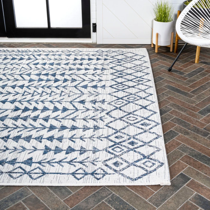 Tokay Bohemian Geometric Ivory/Blue 3 ft. x 5 ft. Indoor/Outdoor Area Rug