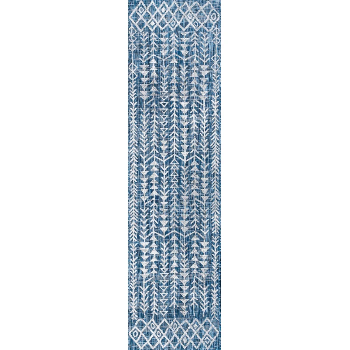 Tokay Bohemian Geometric Blue/Ivory 2 ft. x 10 ft. Indoor/Outdoor Runner Rug