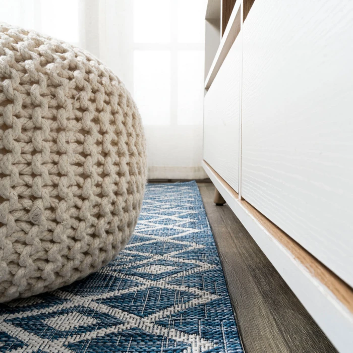 Tokay Bohemian Geometric Blue/Ivory 2 ft. x 10 ft. Indoor/Outdoor Runner Rug