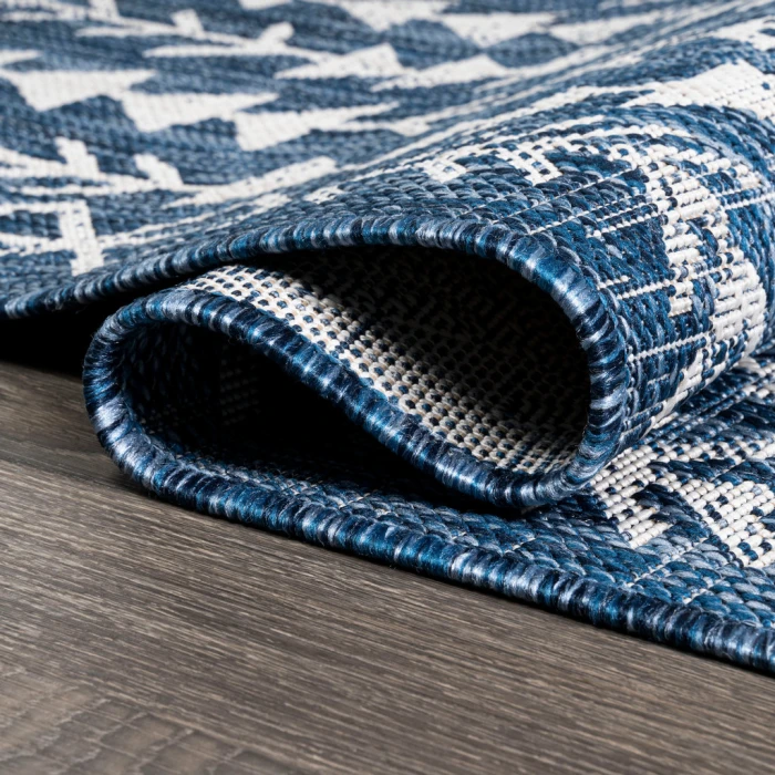 Tokay Bohemian Geometric Blue/Ivory 2 ft. x 10 ft. Indoor/Outdoor Runner Rug