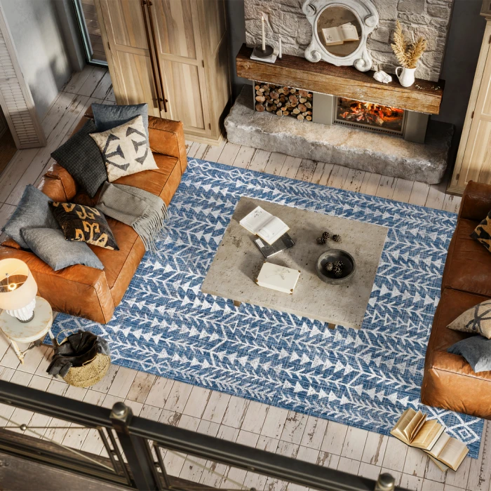 Tokay Bohemian Geometric Blue/Ivory 5 ft. x 8 ft. Indoor/Outdoor Area Rug