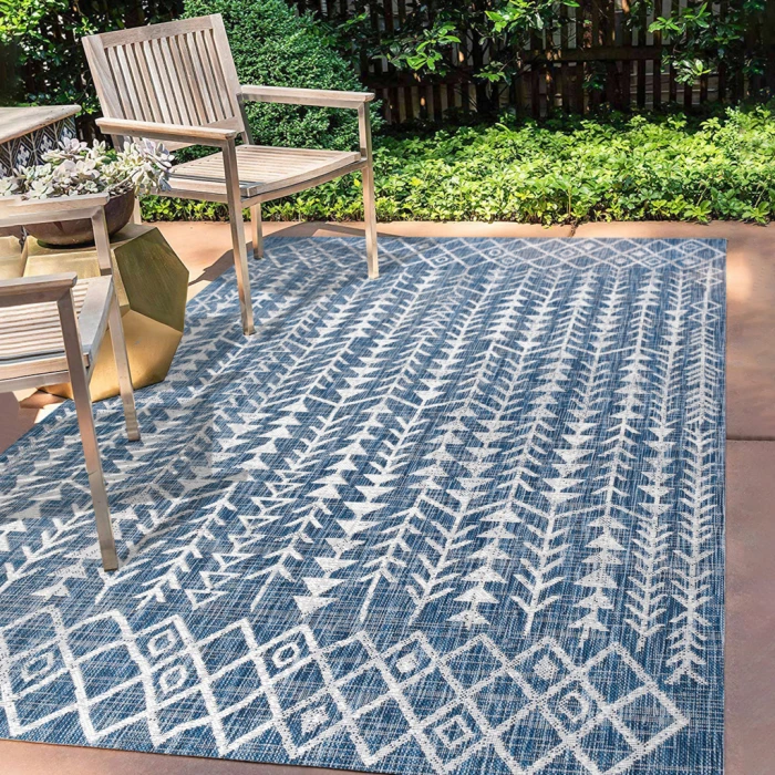 Tokay Bohemian Geometric Blue/Ivory 5 ft. x 8 ft. Indoor/Outdoor Area Rug