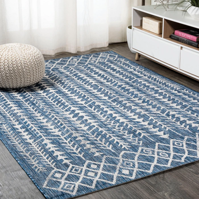 Tokay Bohemian Geometric Blue/Ivory 5 ft. x 8 ft. Indoor/Outdoor Area Rug