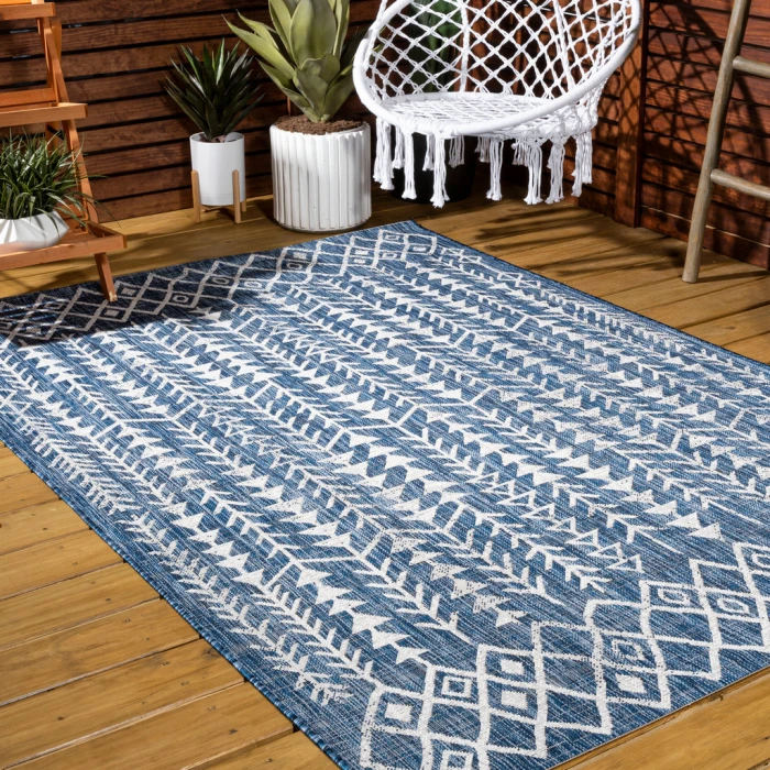 Tokay Bohemian Geometric Blue/Ivory 5 ft. x 8 ft. Indoor/Outdoor Area Rug
