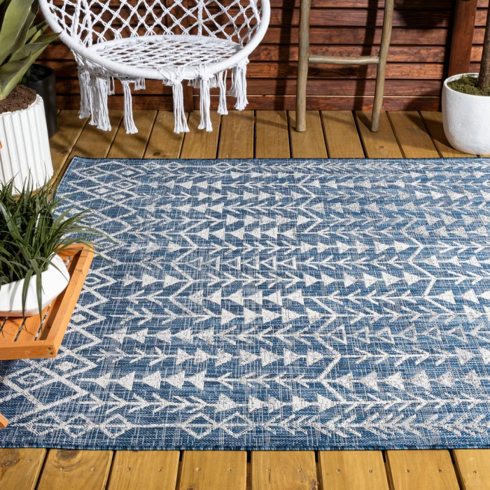 Tokay Bohemian Geometric Blue/Ivory 5 ft. x 8 ft. Indoor/Outdoor Area Rug