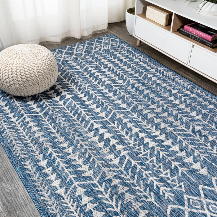 Tokay Bohemian Geometric Blue/Ivory 5 ft. x 8 ft. Indoor/Outdoor Area Rug
