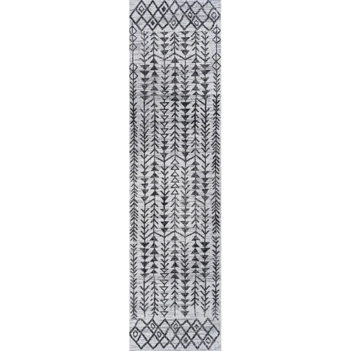 Tokay Bohemian Geometric Ivory/Black 2 ft. x 8 ft. Indoor/Outdoor Runner Rug