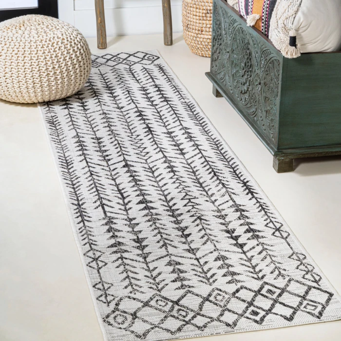 Tokay Bohemian Geometric Ivory/Black 2 ft. x 8 ft. Indoor/Outdoor Runner Rug